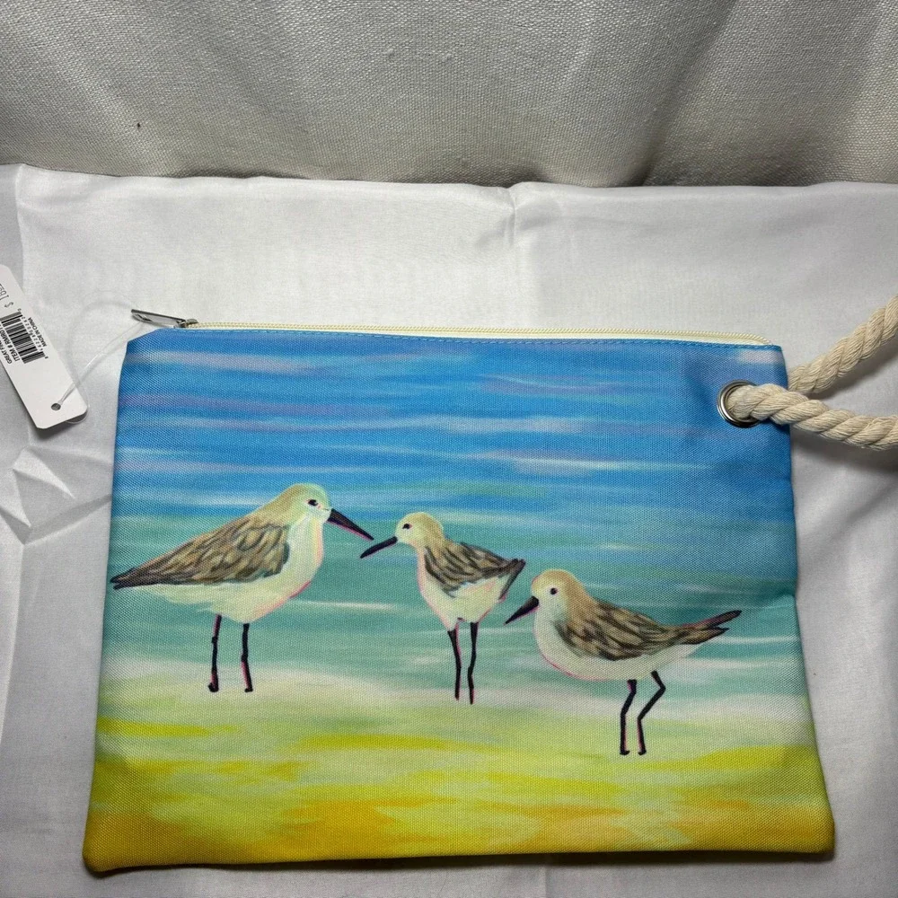 NWT Ryan‎ Marie Resort Sandpiper Beach Wristlet Pouch Blue Yellow Rope Handle